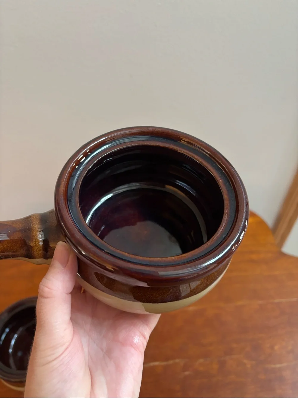 Vintage 1970's Set of 4 Earthenware Soup Bowls with Handles and Multi Tone Glaze